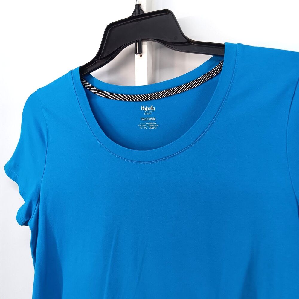 Rafaella Shirt Women Size PXL Blue Short Sleeve Round Neck Casual Pullover Top - Picture 2 of 6